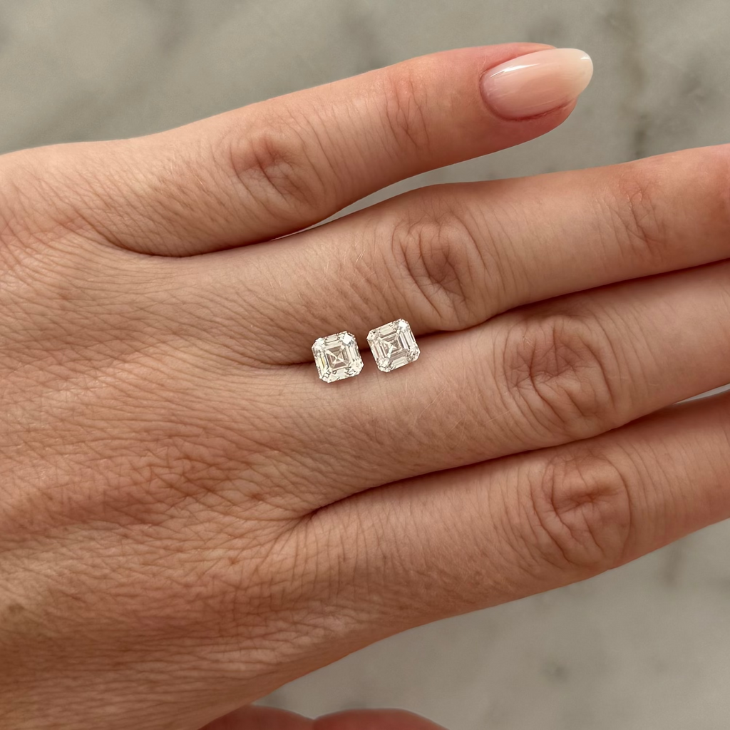 Asscher Matched Pair | 2.08ctw E VVS2 | 1.00 ratio | IGI Certified 803630381, 804604014